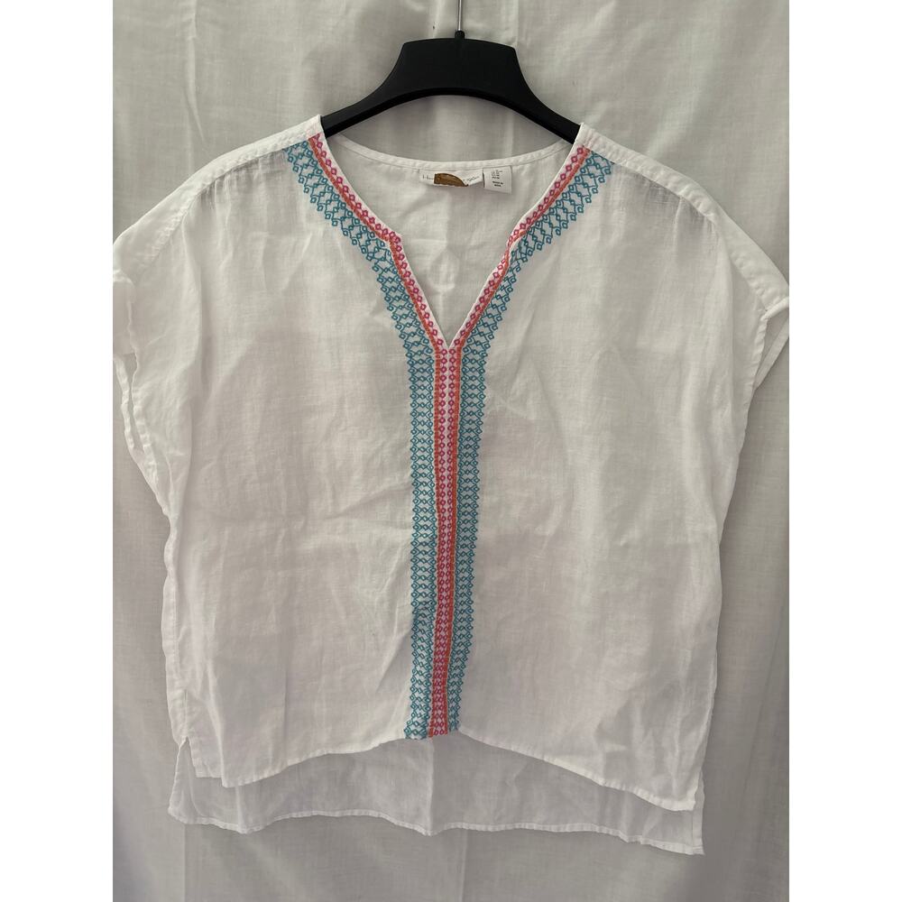 House of Harlow 1960 Linen Blouse Colorful Embroidery Size Medium Boxy